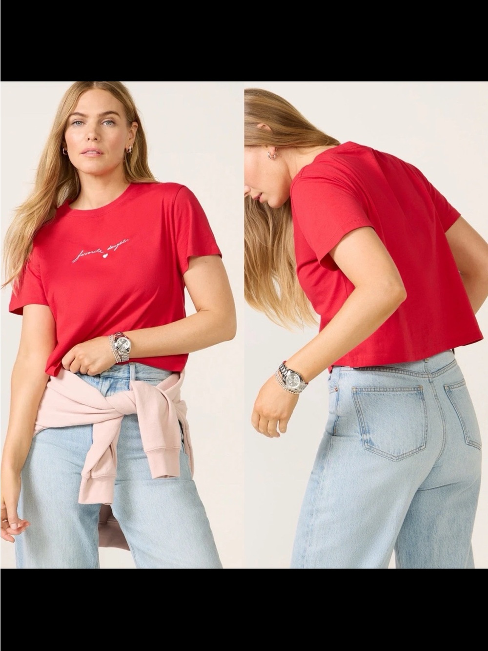Favorite Daughter The Cropped Signature Tee Red Size Medium